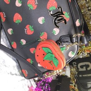 Charming Black and Red Strawberry Print Juicy Couture Women's Bag